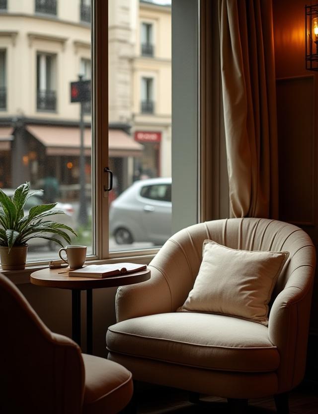 Coin lecture confortable près d'une fenêtre